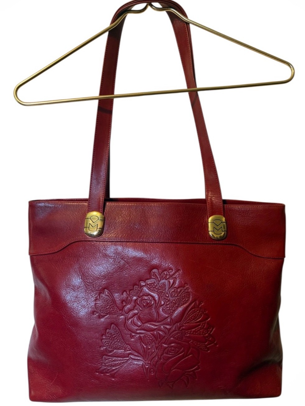 Marino orlandi Leather Floral Embossed Tote Bag - Red